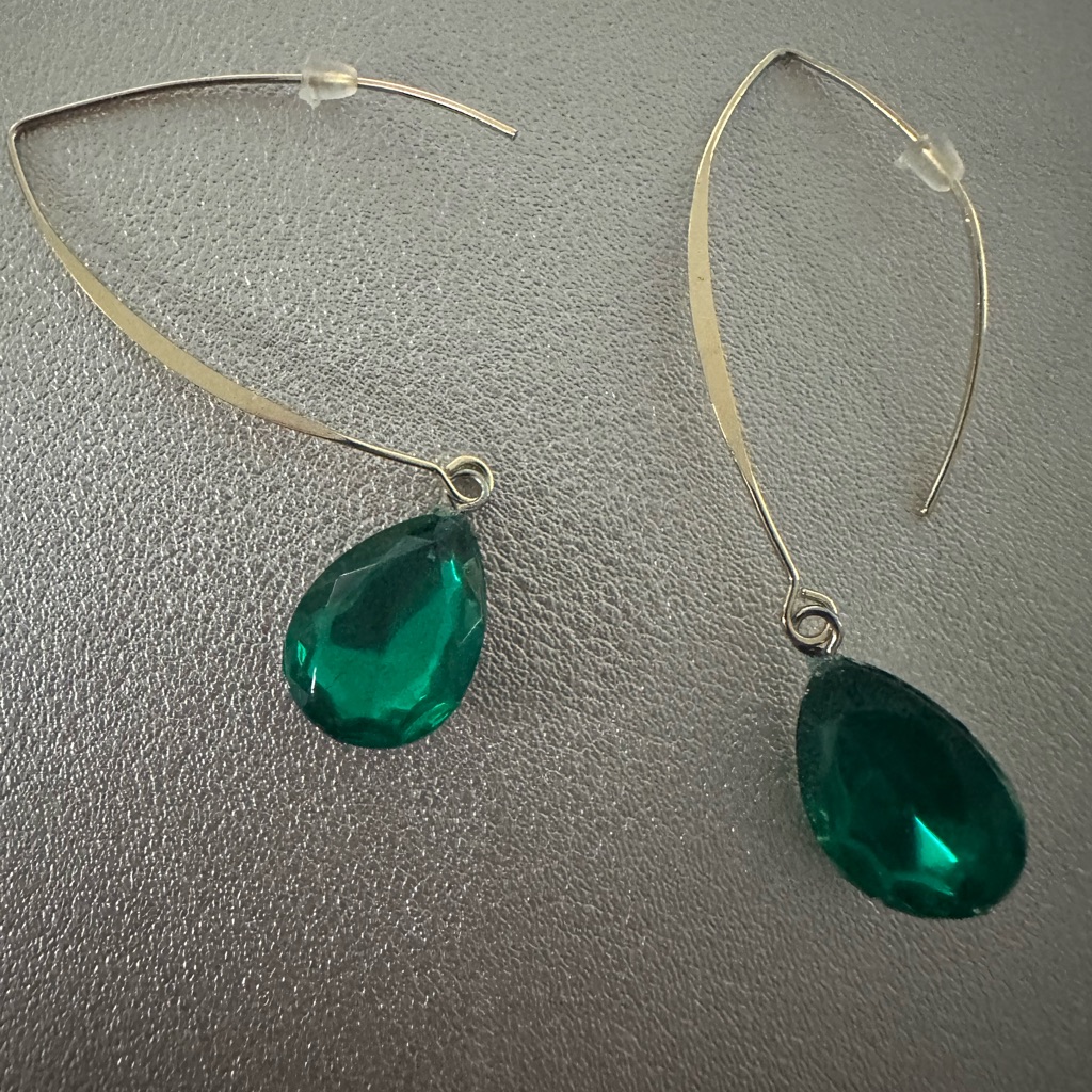 Green And Gold Teardrop Earrings With Faceted Gemstones